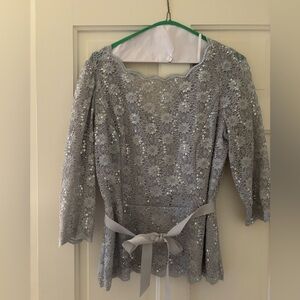 Alex Evenings Silver Sequin Lace Kids Dress